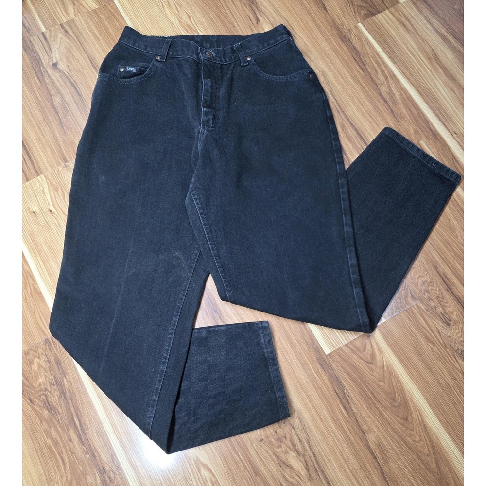 Vintage 90s Lee MR Jeans Womens Size 12‎ Black Denim 38x30 High Rise Tapered Leg